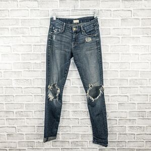 MOTHER Denim The Looker Distressed Skinny Jeans Blue Tarnished size 25